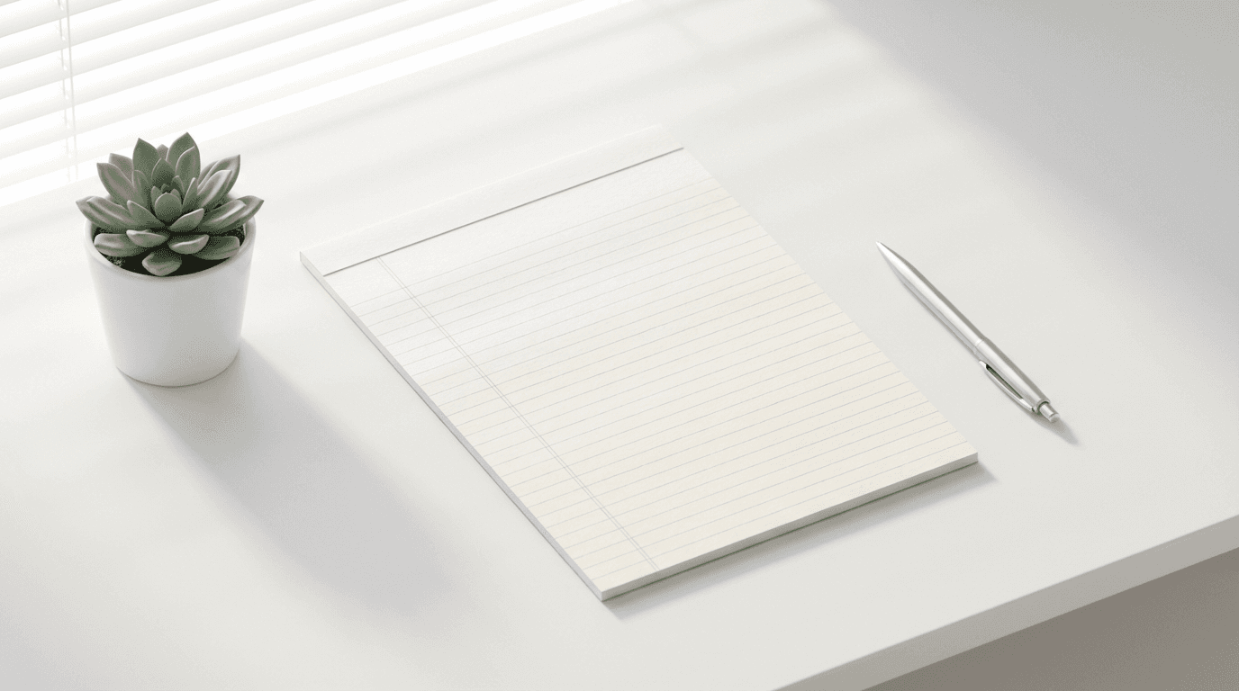A handwritten to-do list on a notepad with a pen beside it