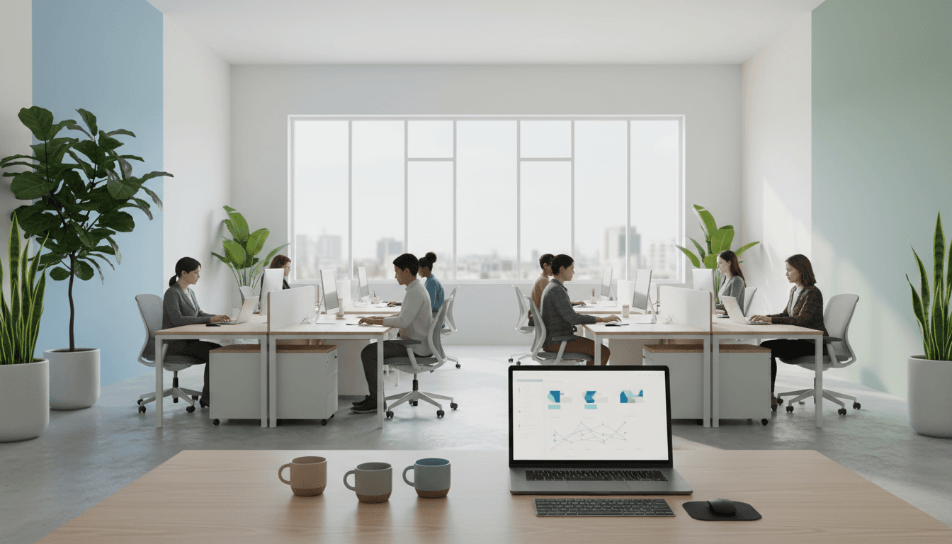 Modern office with a view of palm trees in South Florida